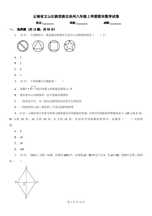 云南省文山壮族苗族自治州八年级上学期期末数学试卷