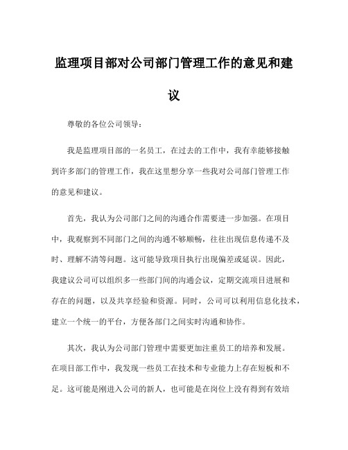 监理项目部对公司部门管理工作的意见和建议