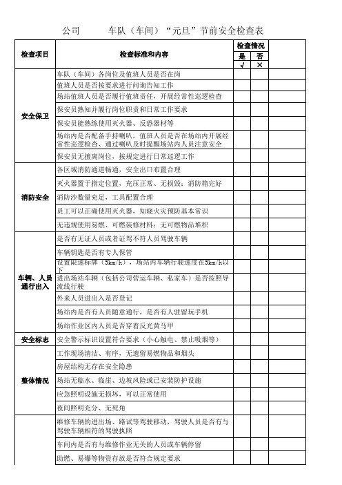 公交“元旦”节前安全检查表