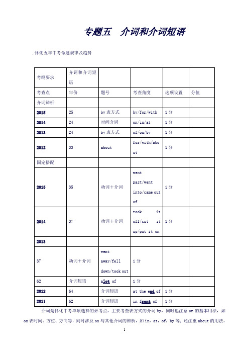 【ZKW】英语命题研究(怀化)中考英语语法专题突破：专题五介词和介词短语