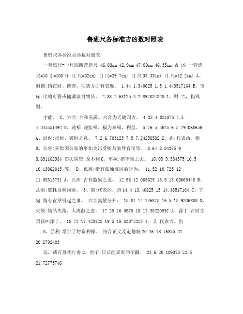 鲁班尺各标准吉凶数对照表