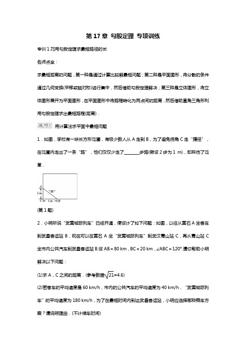 新人教版八年级下册数学各章专项训练试题第17章 勾股定理(含答案)