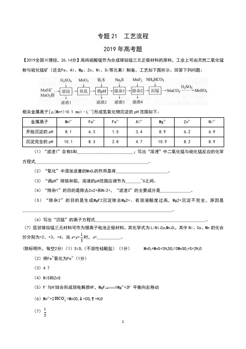 2013-2019高考化学试题分类  专题21 无机化工工艺流程