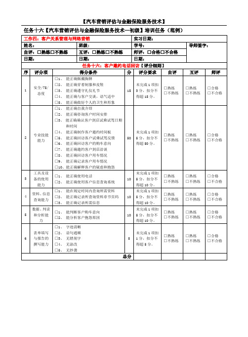 16范例十六 汽车营销评估与金融保险服务技术初级任务十六