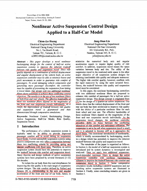 .nonlinear backstepping active suspension design applied to a half-car mode