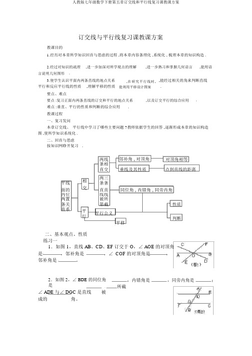 人教版七年级数学下册第五章相交线和平行线复习课教学设计