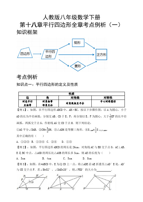 人教版八年级数学下册第十八章平行四边形全章考点例析(一)