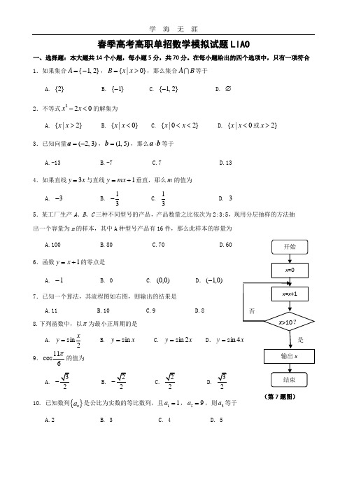 春季高考高职单招数学模拟试题-(1)(2020年整理).doc