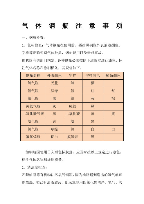 气体钢瓶使用注意事项及管理制度