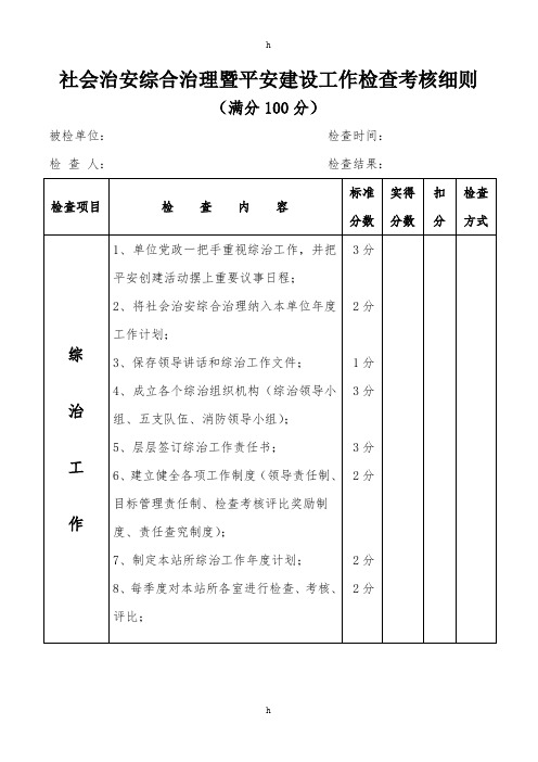 社会治安综合治理暨平安建设工作检查考核细则