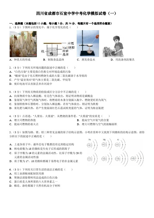 四川省成都市石室中学中考化学模拟试卷(一)