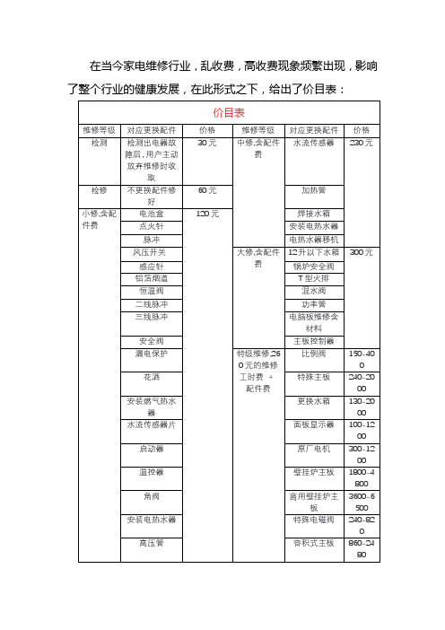 热水器清洗的维修价目表