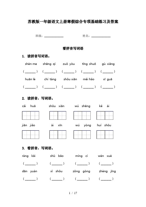 苏教版一年级语文上册寒假综合专项基础练习及答案