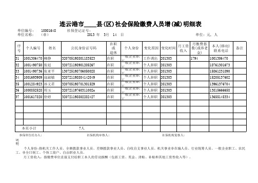 社会保险缴费人员增(减)明细表