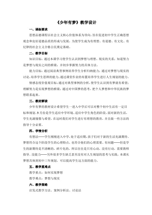 人教版七年级上册道德与法治《少年有梦》精品教案