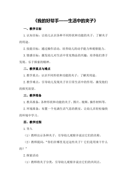 中班数学优质课教案及教学反思《我的好帮手——生活中的夹子》