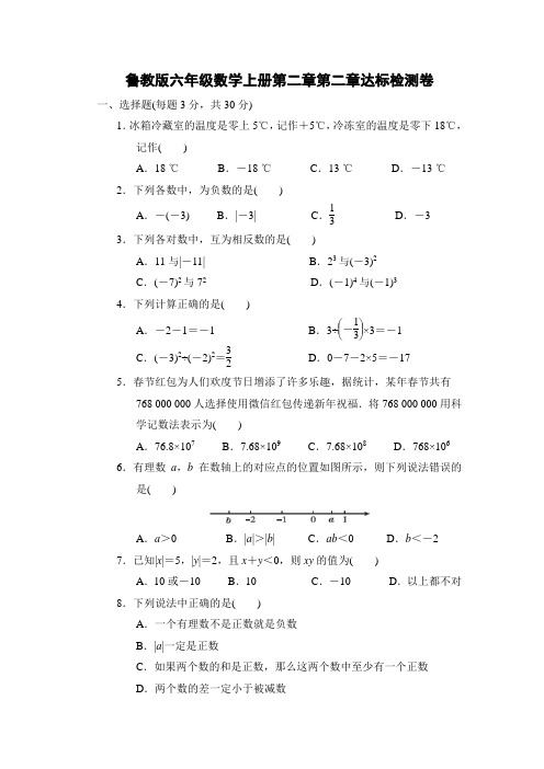 鲁教版六年级数学上册第二章达标检测卷附答案