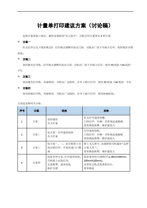 关于计量单打印建议方案 