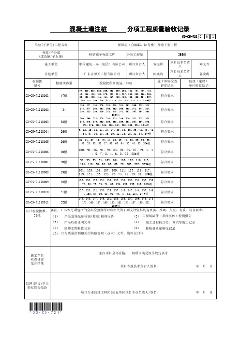 分项工程质量验收记录 通用表 