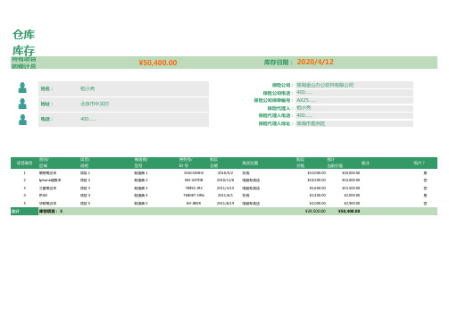 电脑机型库存管理清单Excel模板