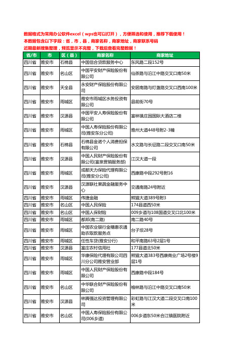 2020新版四川省雅安市保险工商企业公司商家名录名单联系电话号码地址大全265家