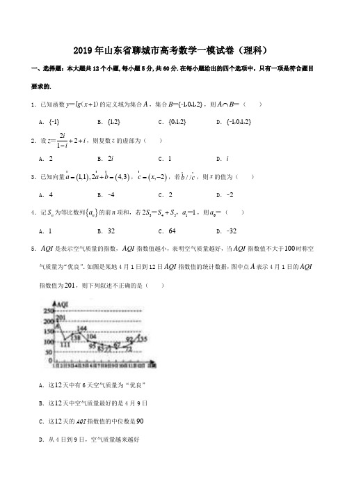 2019年山东省聊城市高考数学一模试卷