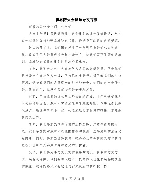 森林防火会议领导发言稿