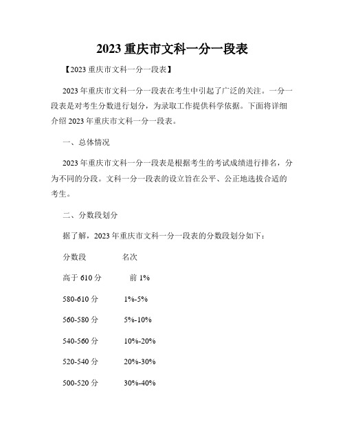 2023重庆市文科一分一段表