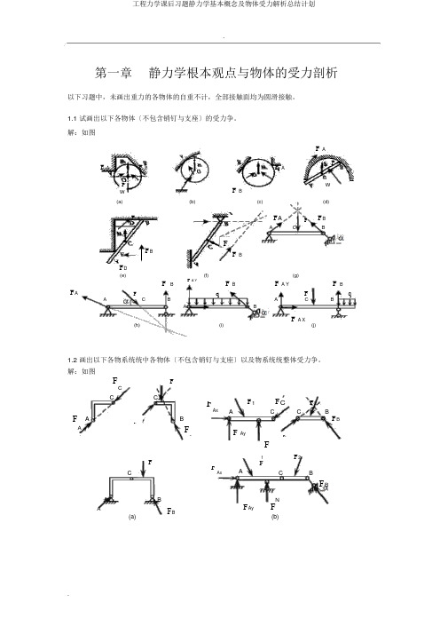 工程力学课后习题静力学基本概念及物体受力解析总结计划