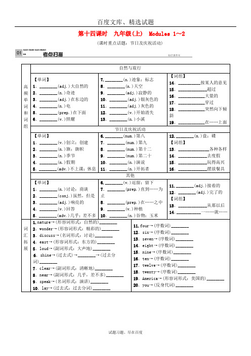 【外研版】2019中考英语考点梳理复习测试题  第14课时 九上 Modules 1-2含答案