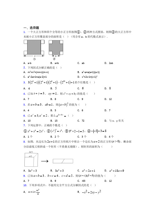 西安高新第一中学初中校区东区初级中学八年级数学上册第四单元《整式的乘法与因式分解》测试卷案解析)