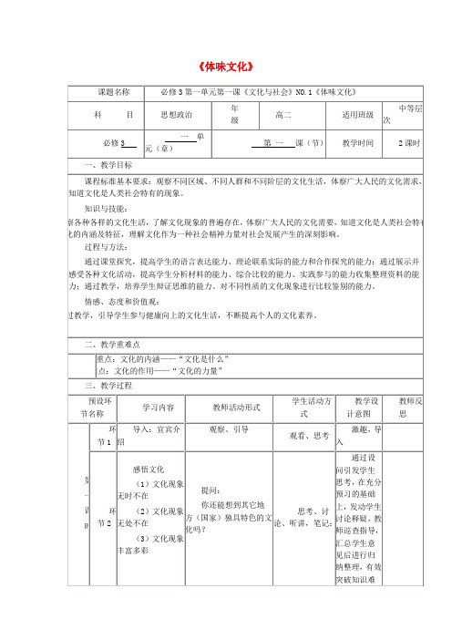 四川省宜宾市一中2018-2019学年高中政治上学期第1周《体味文化》教学设计