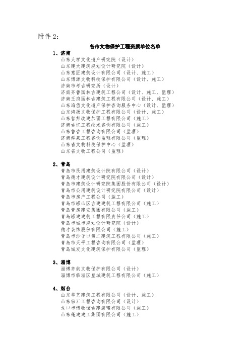 各市资质单位名单-山东省文物局主办