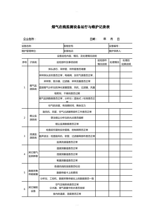 烟气在线监测设备运行与维护记录表