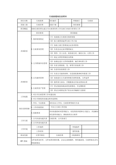 行政助理岗位说明书(参考)