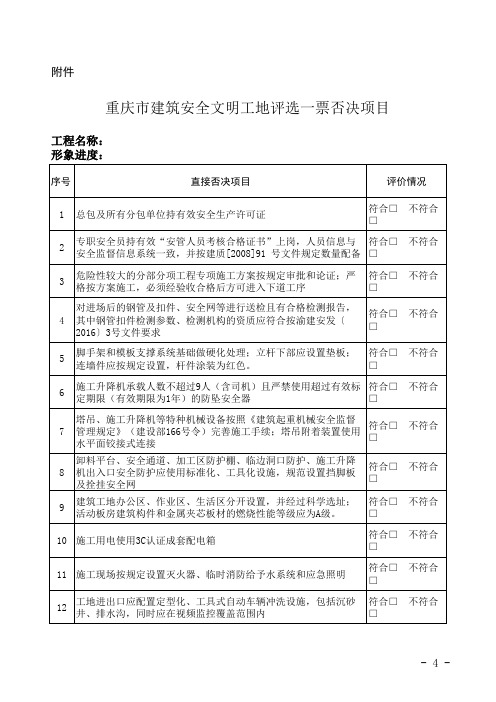 2016重庆市建筑安全文明工地评选一票否决项目