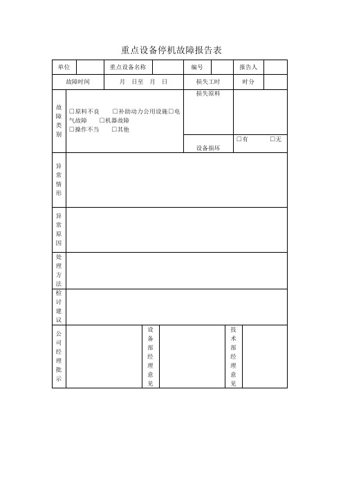 重点设备停机故障报告表(表格模板、doc格式)