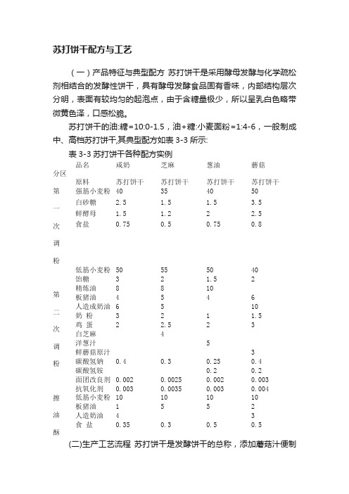 苏打饼干配方与工艺