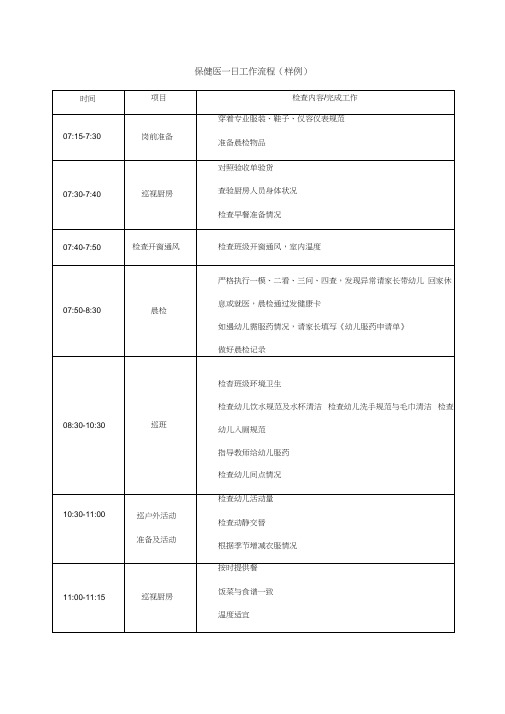 幼儿园保健医一日工作流程