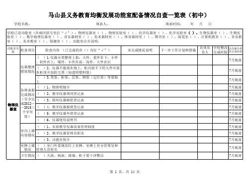 义务教育均衡发展功能室配备情况自查一览表 初中 小学 