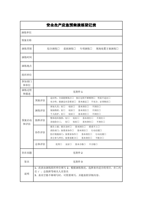 安全生产应急预案演练登记表、评审表【范本模板】