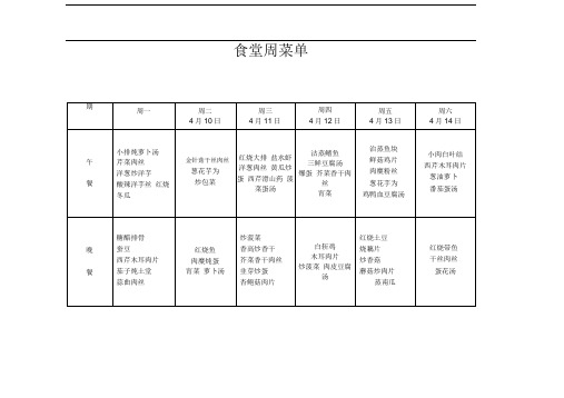 食堂每周搭配菜谱