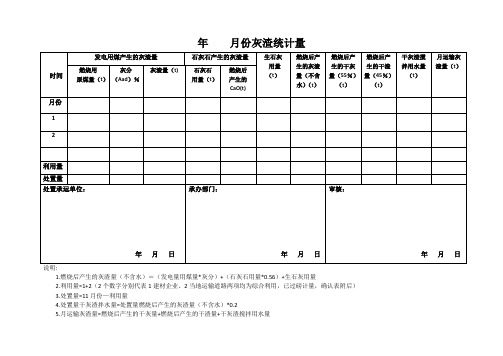 火力发电厂灰渣统计量记录表格