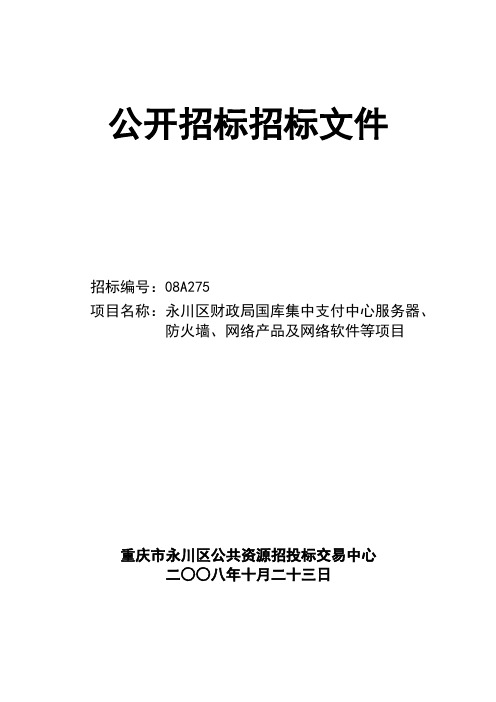 某区财政局国库集中支付中心服务器、防火墙、网络产品及网络软件等项目招标文件