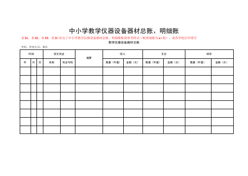 中小学教学仪器设备器材账册样表