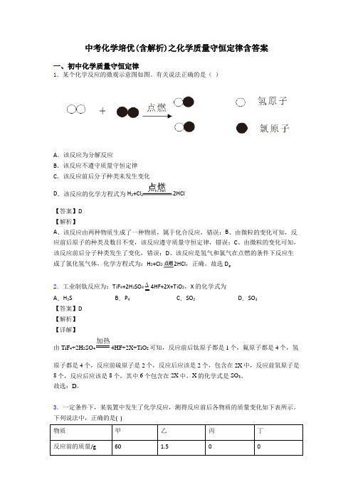 中考化学培优(含解析)之化学质量守恒定律含答案