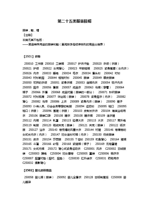 商标类似商品和服务区分表,2014版(和商标局申报系统一致)25类