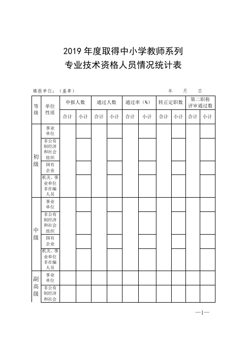 2019年度取得中小学教师系列专业技术资格人员情况统计表【模板】