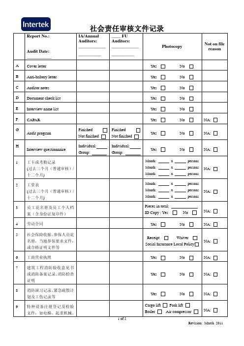 Document Checklist _China_ -Mar 2011