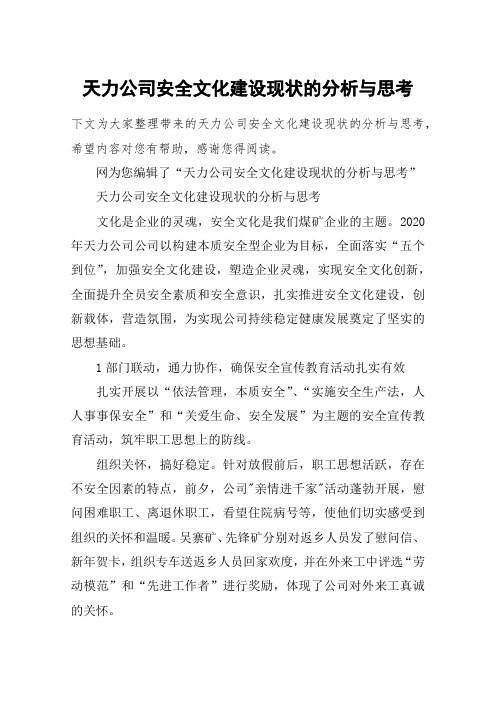 天力公司安全文化建设现状的分析与思考